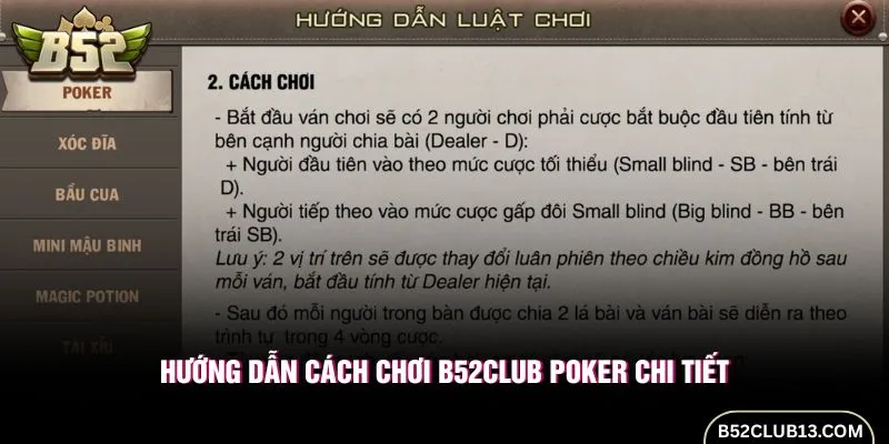 Hướng dẫn cách chơi B52club Poker chi tiết